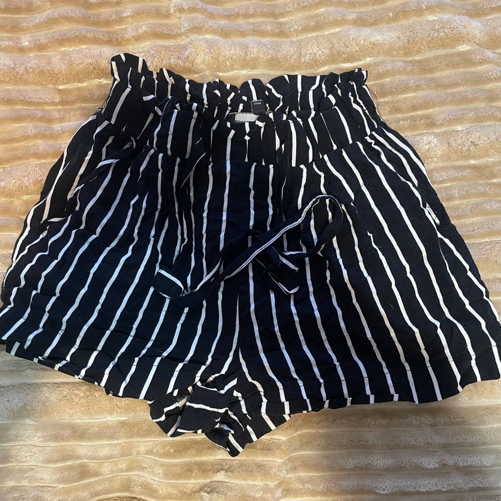Ambiance Black and White Striped High Waist Shorts